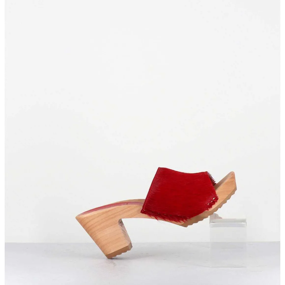 Mules-Sabots A Talon Poulain Rouge - 455-Pls Court Rouge