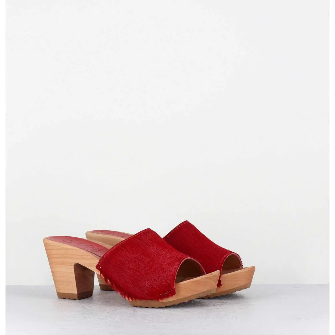 Mules-Sabots A Talon Poulain Rouge - 455-Pls Court Rouge