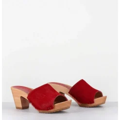 Mules-Sabots A Talon Poulain Rouge - 455-Pls Court Rouge
