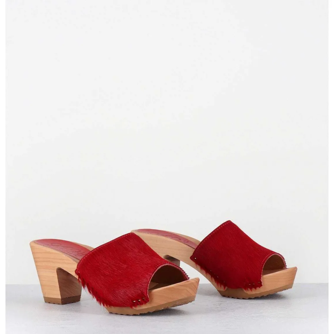 Mules-Sabots A Talon Poulain Rouge - 455-Pls Court Rouge