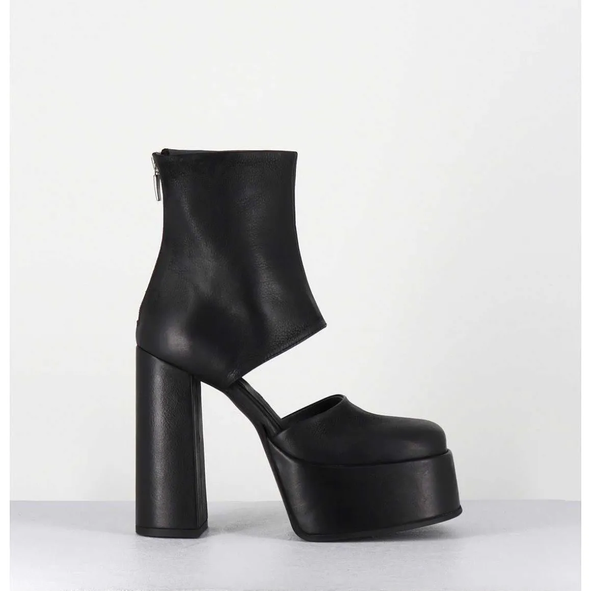 Open Platform Boots En Cuir Noir - 3760 Gas Nero