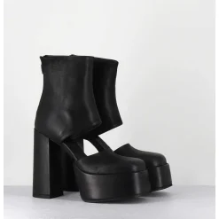 Open Platform Boots En Cuir Noir - 3760 Gas Nero