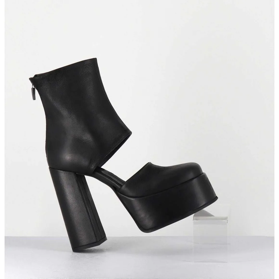 Open Platform Boots En Cuir Noir - 3760 Gas Nero