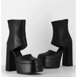 Open Platform Boots En Cuir Noir - 3760 Gas Nero