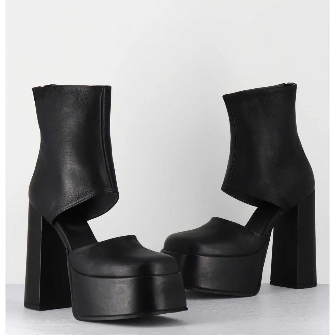 Open Platform Boots En Cuir Noir - 3760 Gas Nero