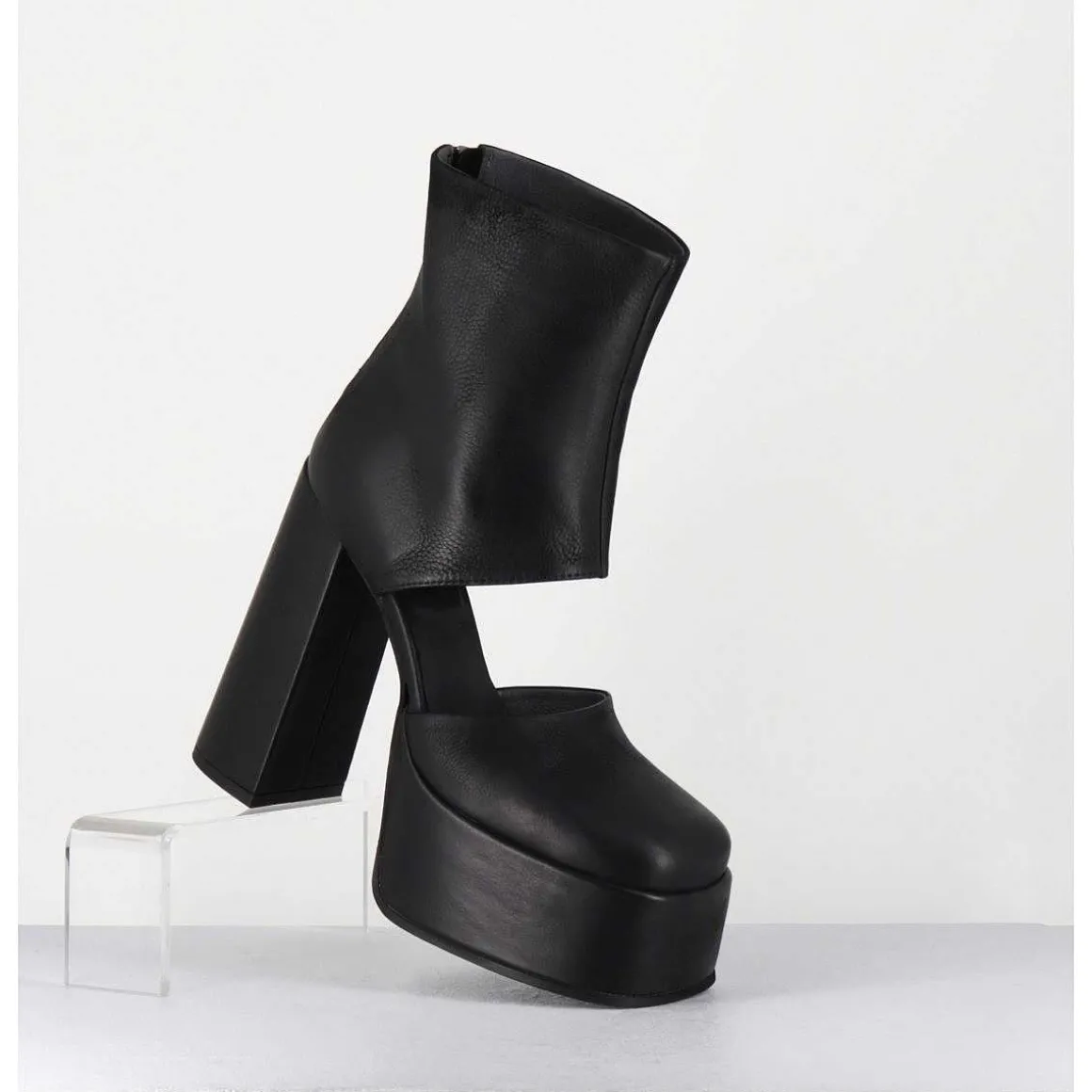 Open Platform Boots En Cuir Noir - 3760 Gas Nero