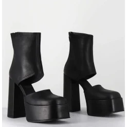 Open Platform Boots En Cuir Noir - 3760 Gas Nero