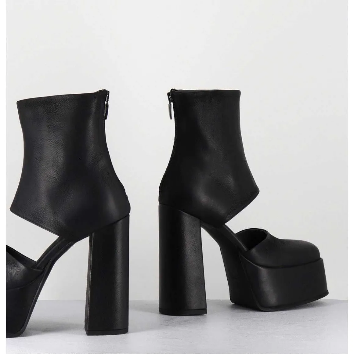 Open Platform Boots En Cuir Noir - 3760 Gas Nero