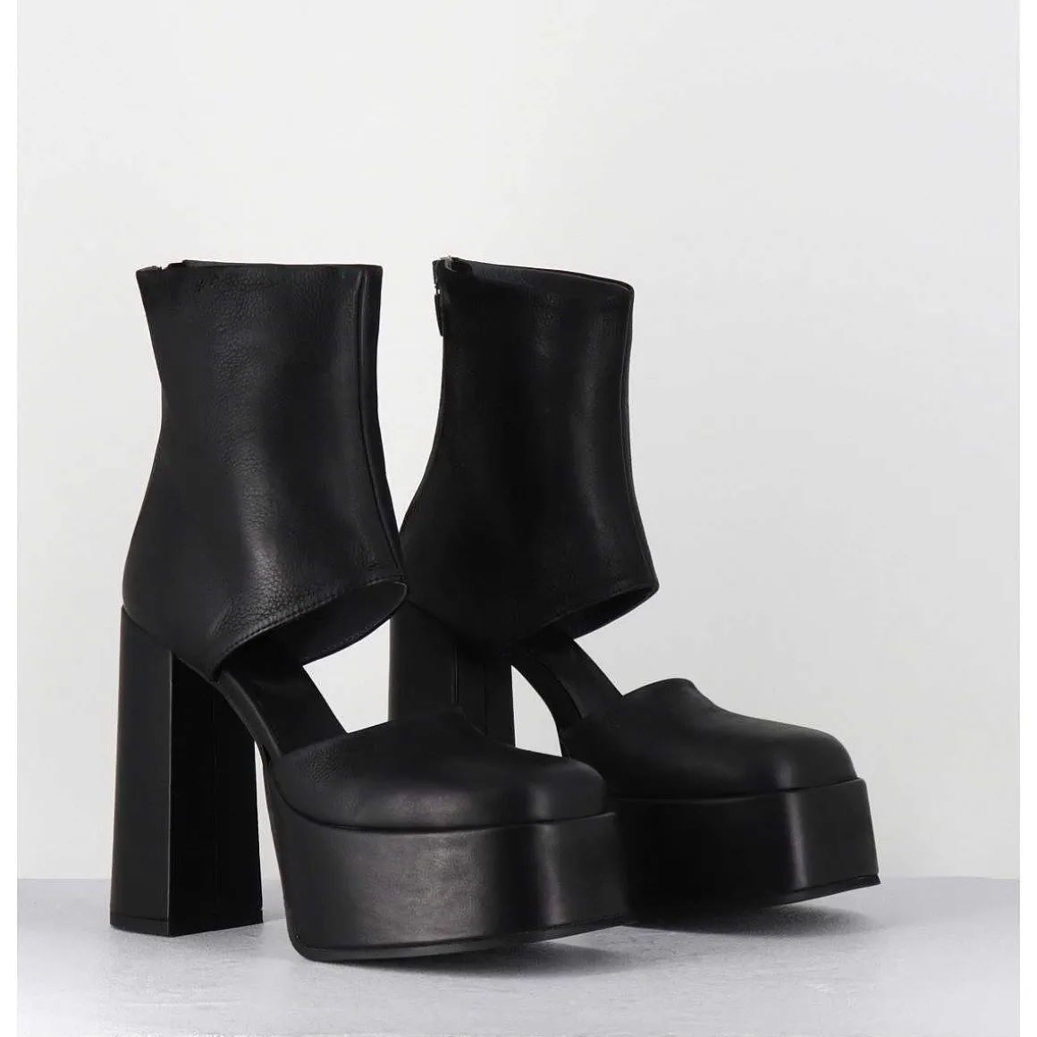 Open Platform Boots En Cuir Noir - 3760 Gas Nero