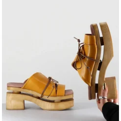 Original 70S Platform Mules Cuir Jaune - Priva Suave Sunflower