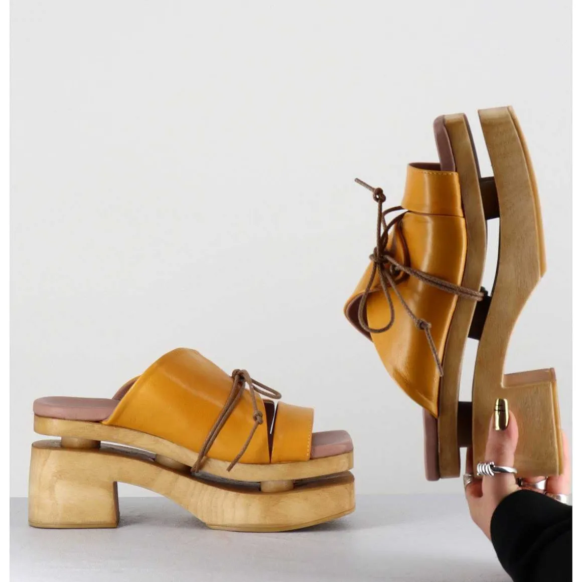 Original 70S Platform Mules Cuir Jaune - Priva Suave Sunflower