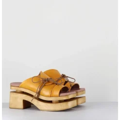 Original 70S Platform Mules Cuir Jaune - Priva Suave Sunflower