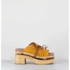 Original 70S Platform Mules Cuir Jaune - Priva Suave Sunflower