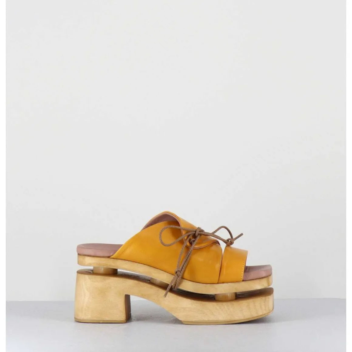 Original 70S Platform Mules Cuir Jaune - Priva Suave Sunflower