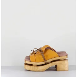 Original 70S Platform Mules Cuir Jaune - Priva Suave Sunflower
