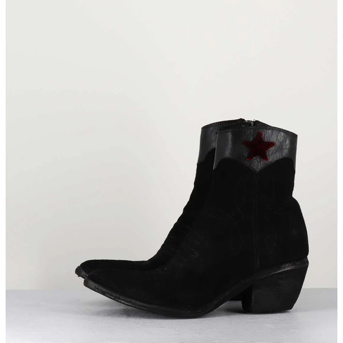 Saantiags En Daim Noir & Etoile Rouge - 3804 Roveschio Nero