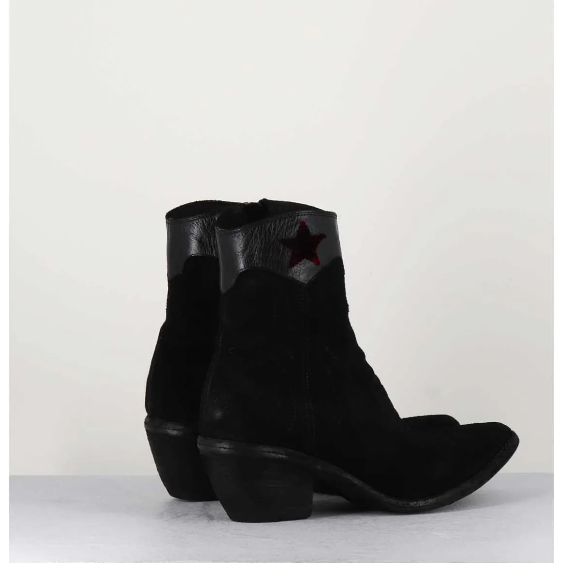 Saantiags En Daim Noir & Etoile Rouge - 3804 Roveschio Nero