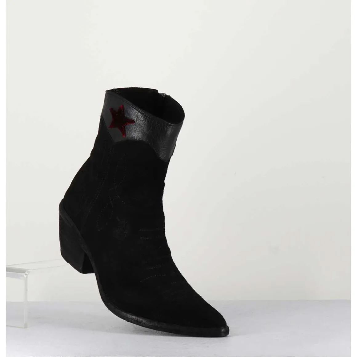 Saantiags En Daim Noir & Etoile Rouge - 3804 Roveschio Nero