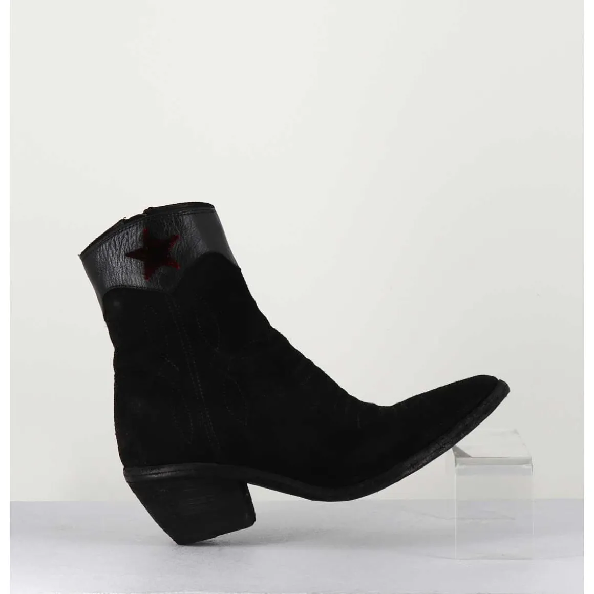 Saantiags En Daim Noir & Etoile Rouge - 3804 Roveschio Nero