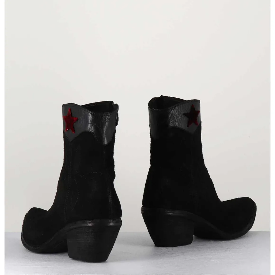 Saantiags En Daim Noir & Etoile Rouge - 3804 Roveschio Nero