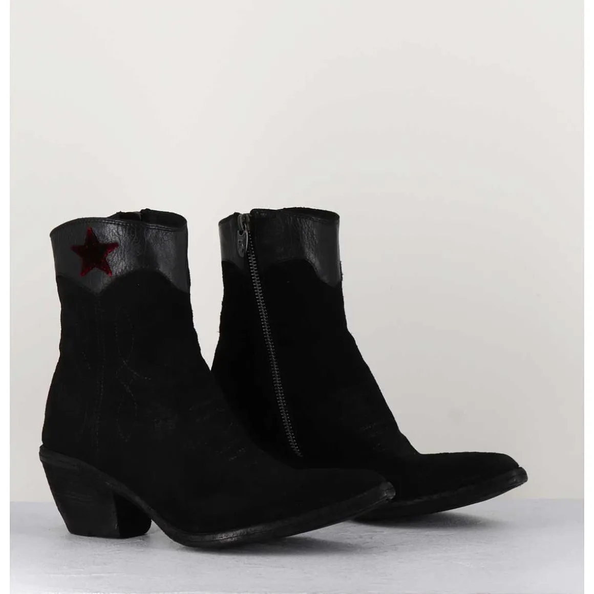 Saantiags En Daim Noir & Etoile Rouge - 3804 Roveschio Nero