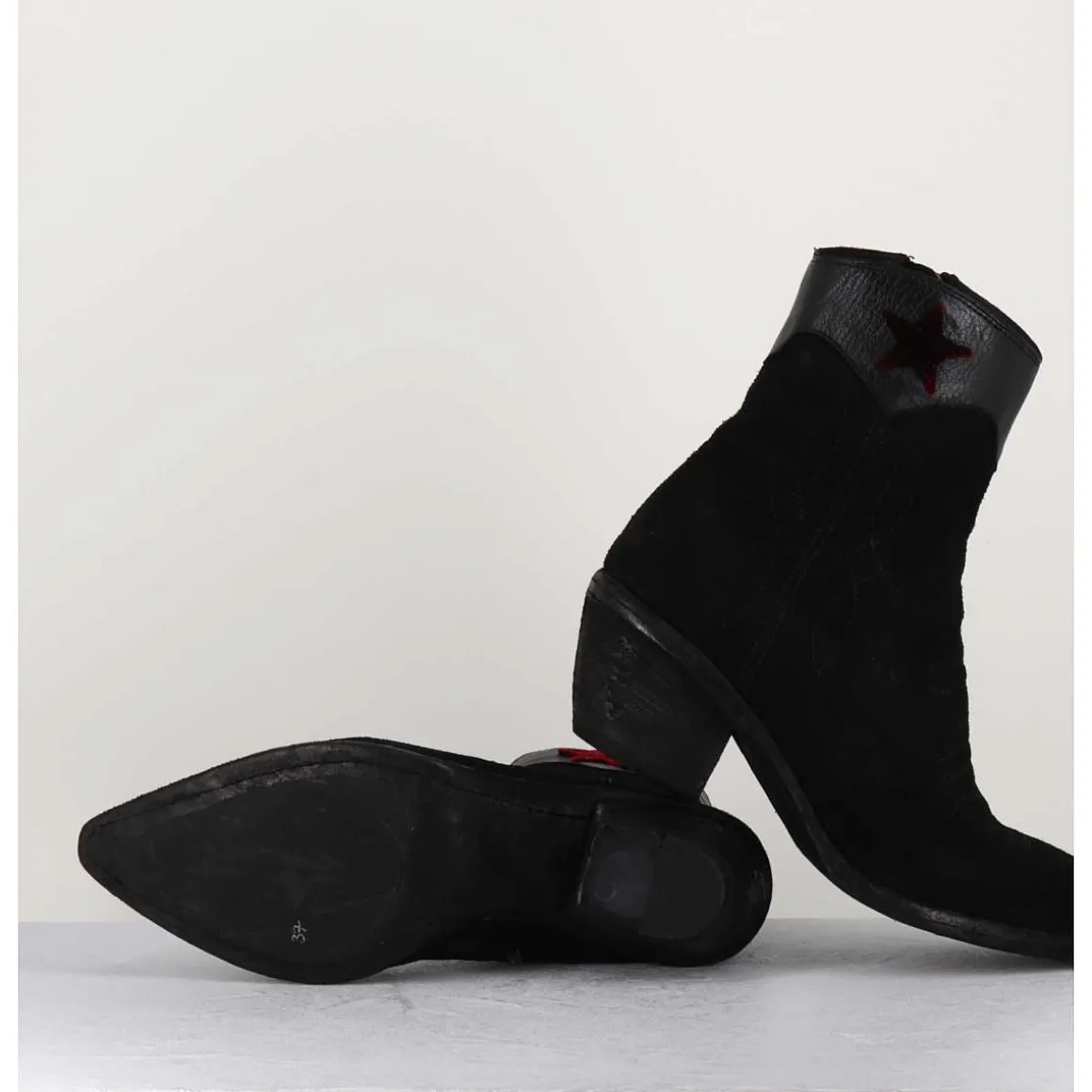 Saantiags En Daim Noir & Etoile Rouge - 3804 Roveschio Nero