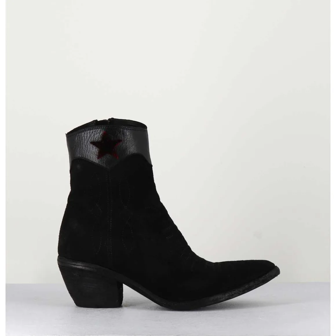 Saantiags En Daim Noir & Etoile Rouge - 3804 Roveschio Nero