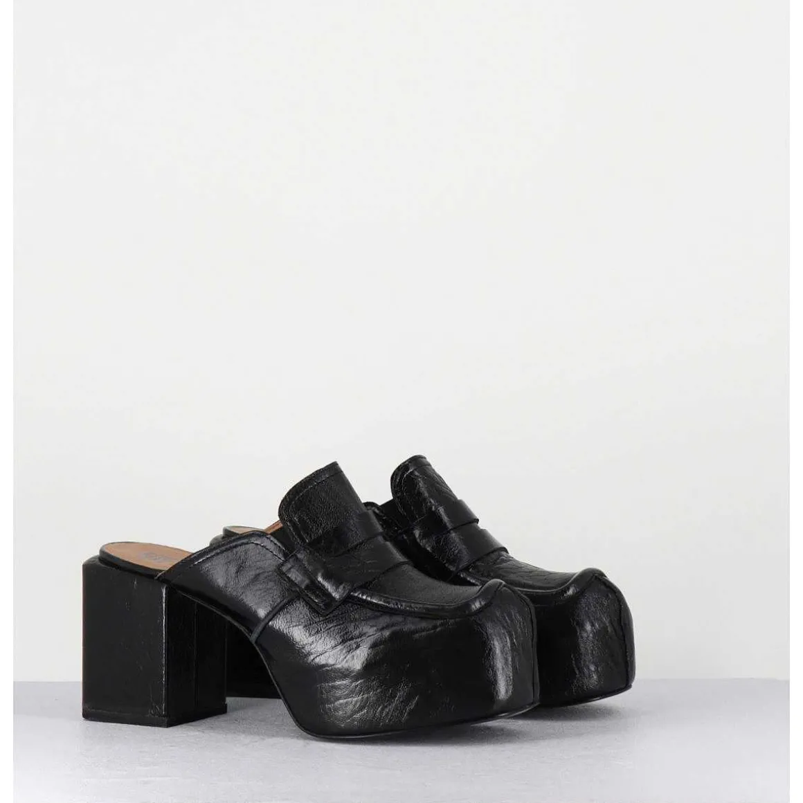 Sabot A Plateforme En Cuir Noir - 1Gs448 Naplak Nero