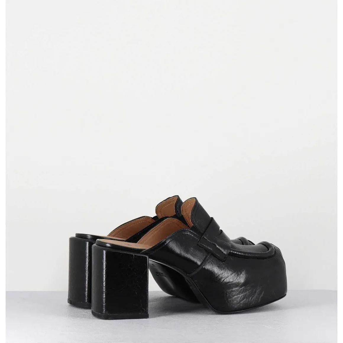 Sabot A Plateforme En Cuir Noir - 1Gs448 Naplak Nero