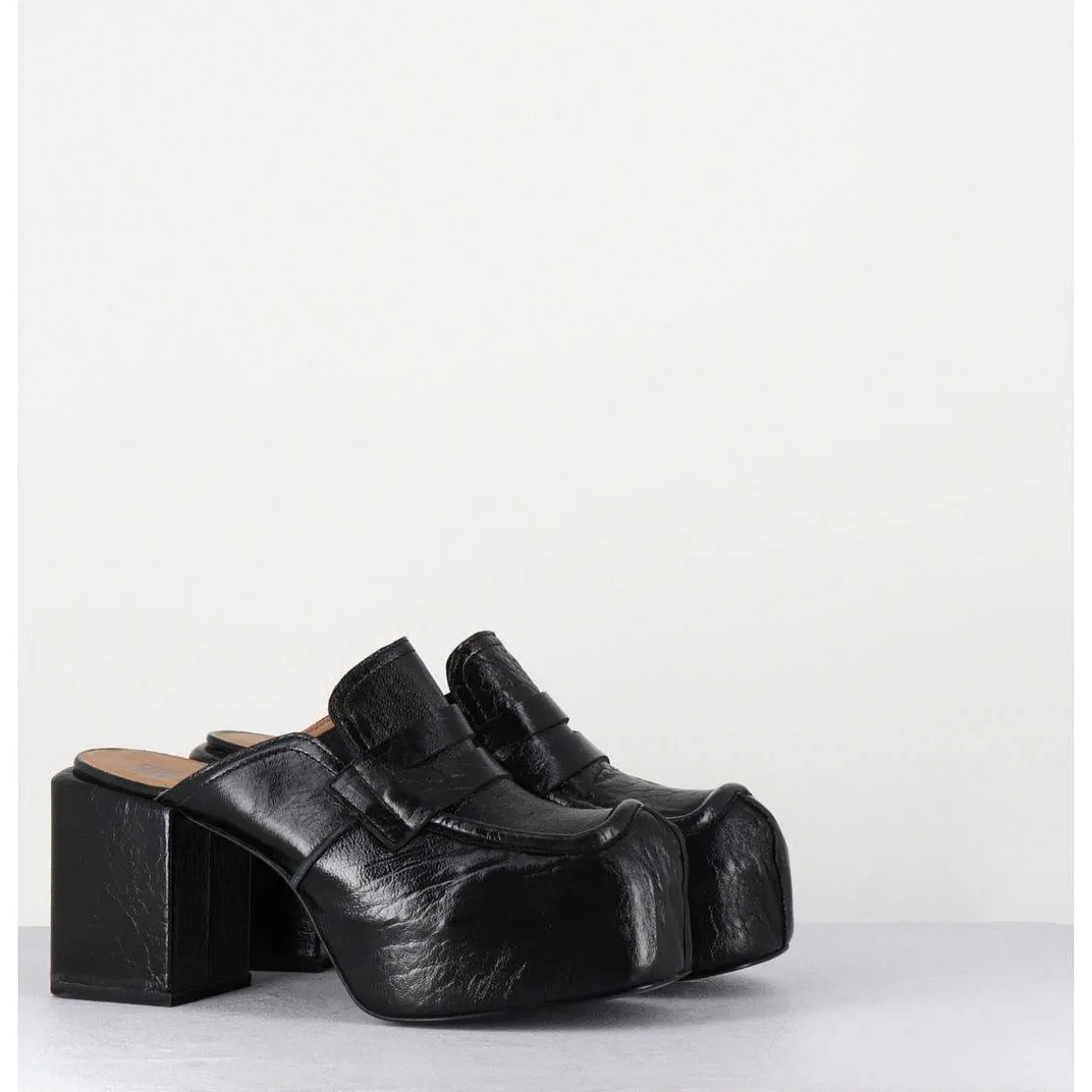 Sabot A Plateforme En Cuir Noir - 1Gs448 Naplak Nero