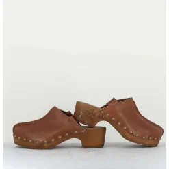Sabots A Bride Cuir Camel & Rivets Bronze - 288 Vegetal Antico
