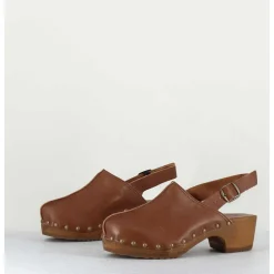 Sabots A Bride Cuir Camel & Rivets Bronze - 288 Vegetal Antico
