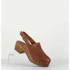 Sabots A Bride Cuir Camel & Rivets Bronze - 288 Vegetal Antico