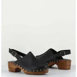 Sabots A Bride Cuir Noir & Rivets Bronze - 288 Vegetal Nero
