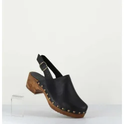 Sabots A Bride Cuir Noir & Rivets Bronze - 288 Vegetal Nero