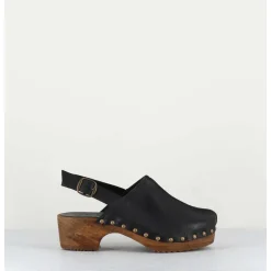 Sabots A Bride Cuir Noir & Rivets Bronze - 288 Vegetal Nero