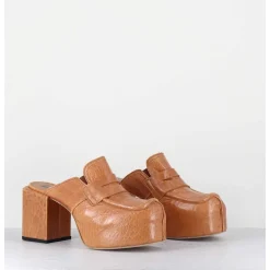 Sabots A Plateforme En Cuir Camel - 1Gs448 Naplak Croccantino