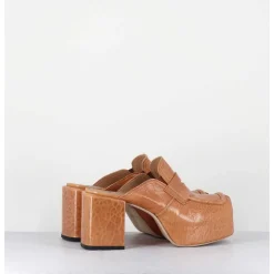 Sabots A Plateforme En Cuir Camel - 1Gs448 Naplak Croccantino