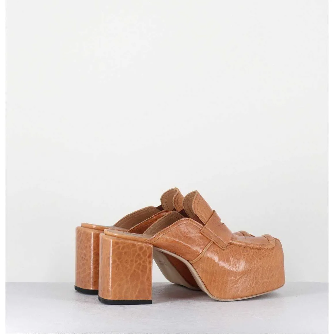 Sabots A Plateforme En Cuir Camel - 1Gs448 Naplak Croccantino