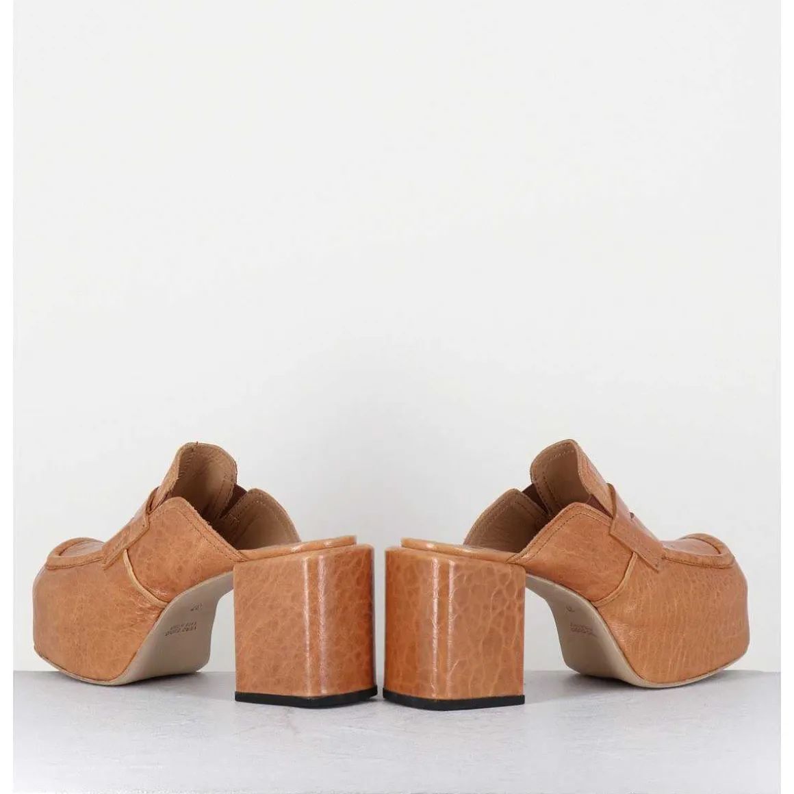 Sabots A Plateforme En Cuir Camel - 1Gs448 Naplak Croccantino