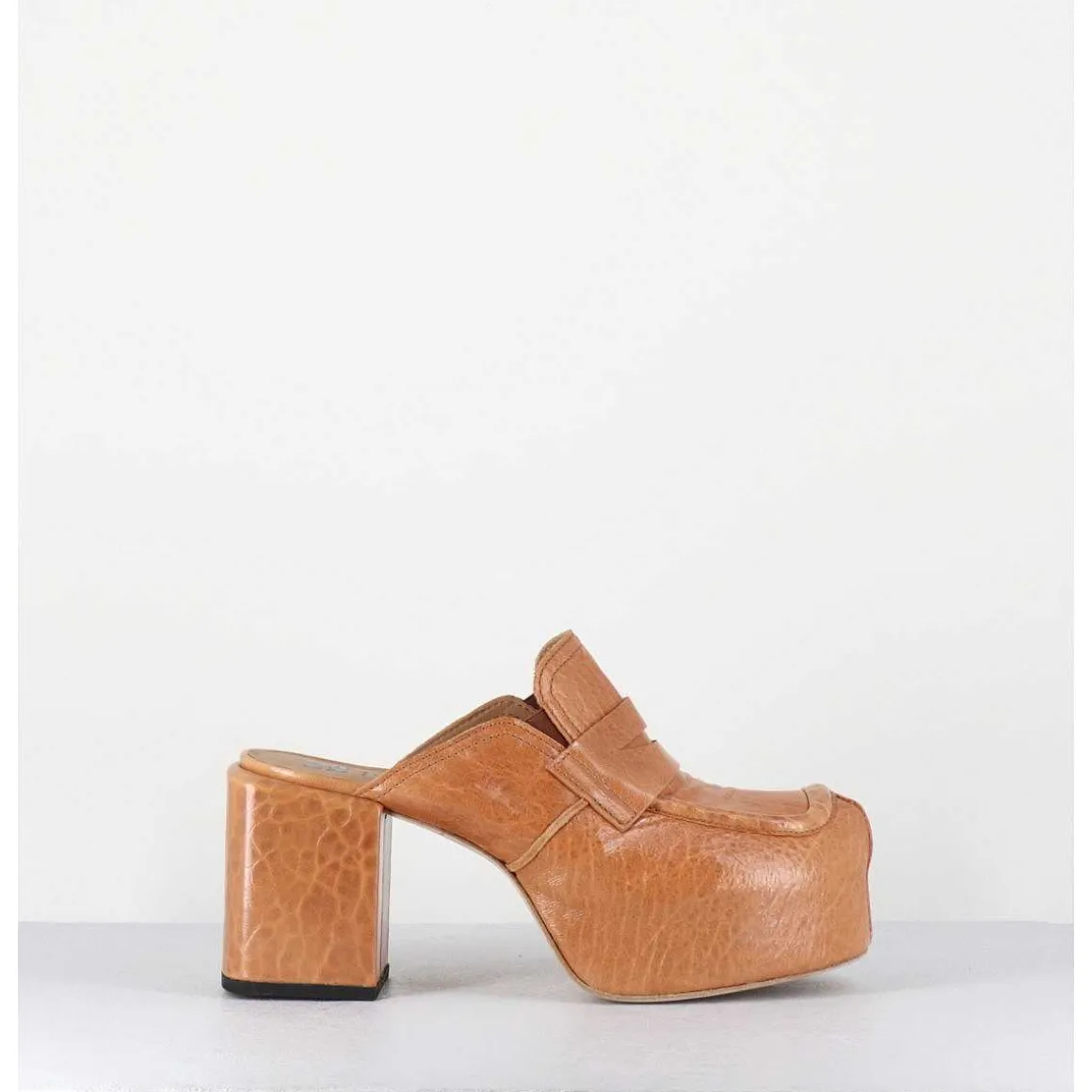 Sabots A Plateforme En Cuir Camel - 1Gs448 Naplak Croccantino