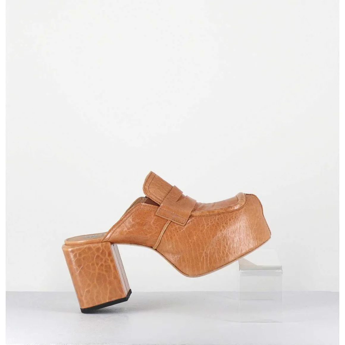 Sabots A Plateforme En Cuir Camel - 1Gs448 Naplak Croccantino