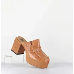 Sabots A Plateforme En Cuir Camel - 1Gs448 Naplak Croccantino