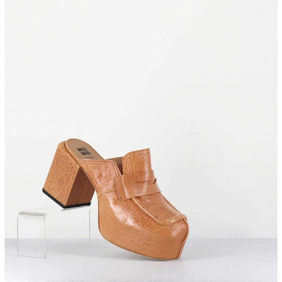 Sabots A Plateforme En Cuir Camel - 1Gs448 Naplak Croccantino