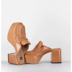 Sabots A Plateforme En Cuir Camel - 1Gs448 Naplak Croccantino