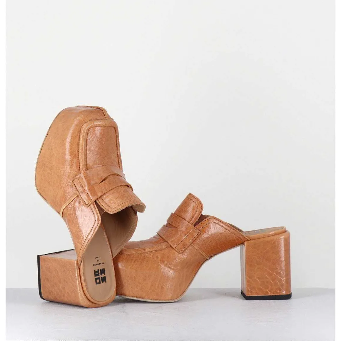 Sabots A Plateforme En Cuir Camel - 1Gs448 Naplak Croccantino