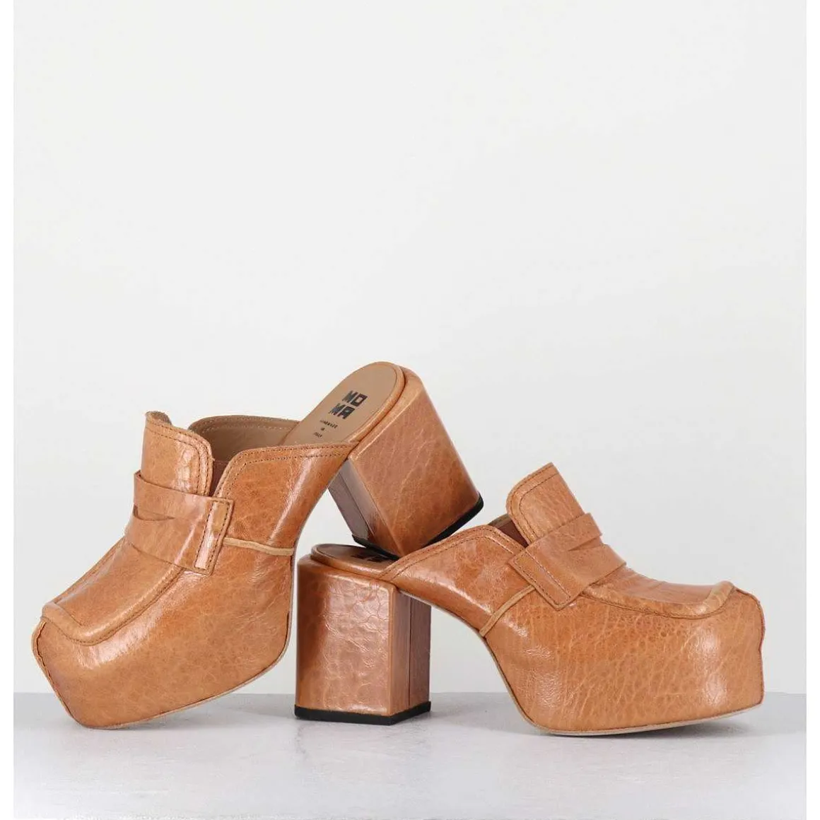 Sabots A Plateforme En Cuir Camel - 1Gs448 Naplak Croccantino