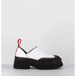 Sabots Chunky Cuir Blanc & Orange - Mercedes White Mules