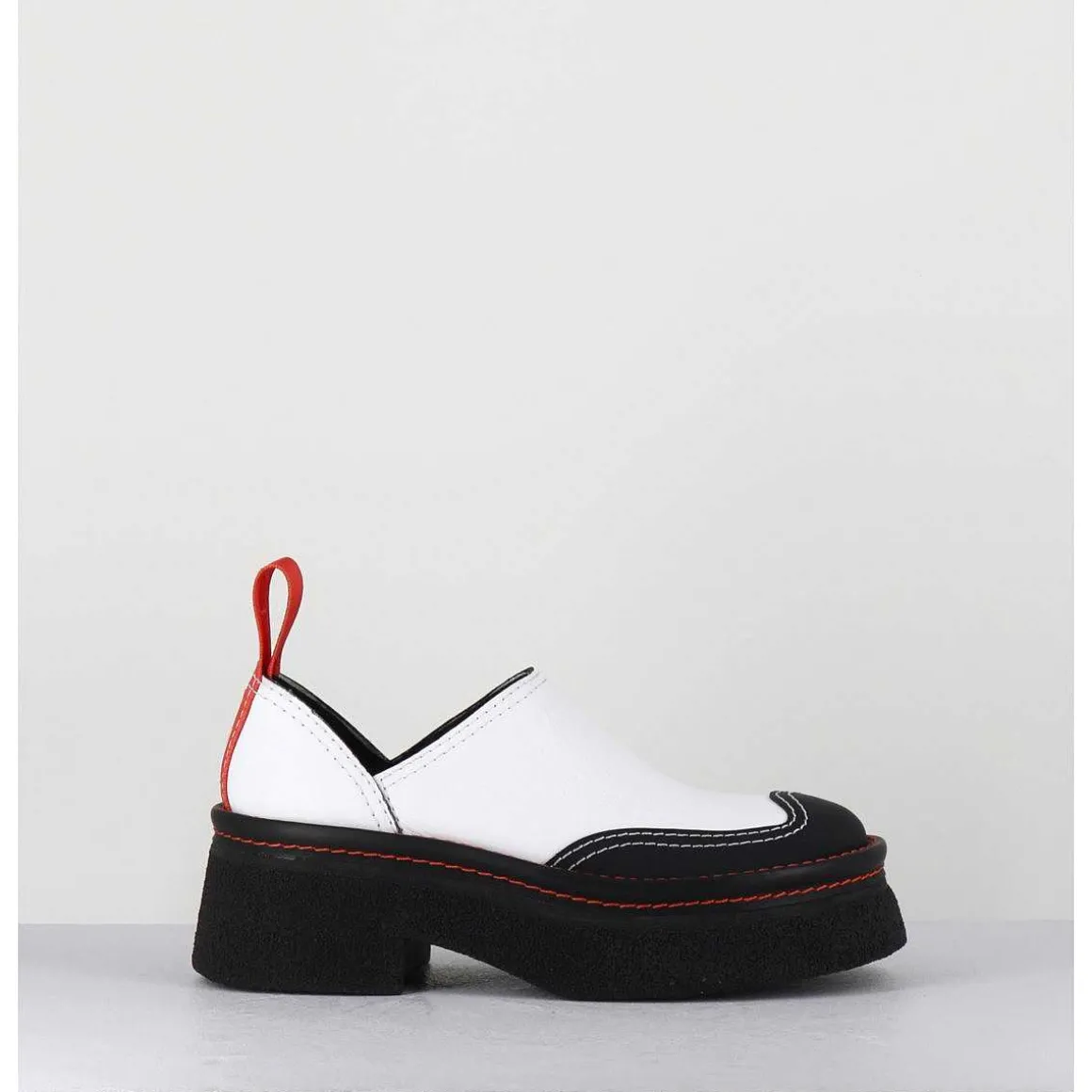 Sabots Chunky Cuir Blanc & Orange - Mercedes White Mules