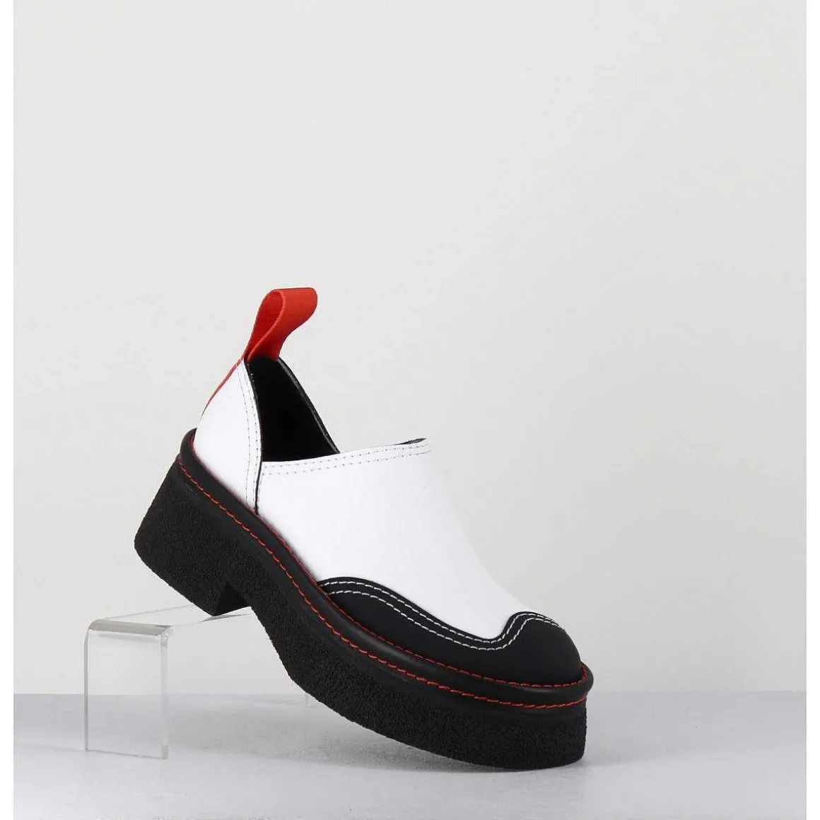 Sabots Chunky Cuir Blanc & Orange - Mercedes White Mules